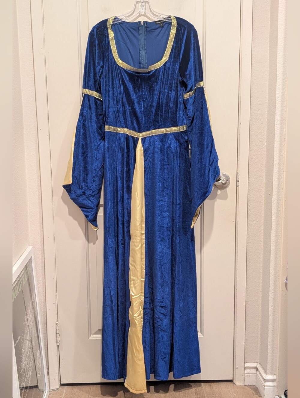 Renaissance Royal Blue Velvet Maxi Dress with Gold Accent Size Small